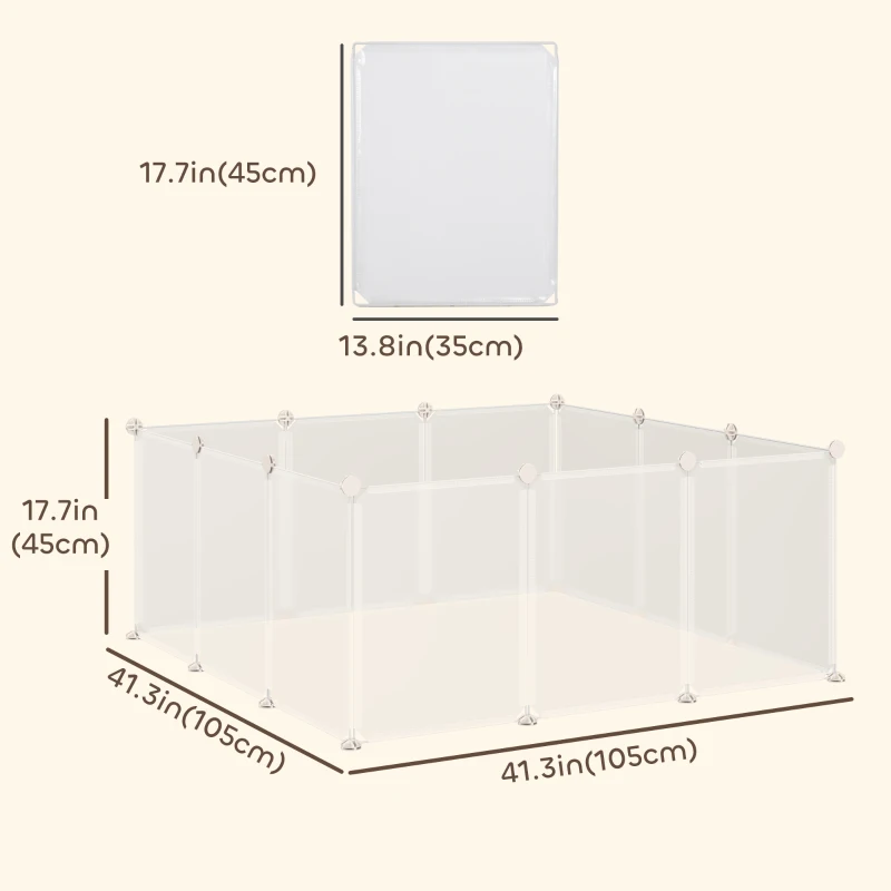 PawHut Small Animal Cage Plastic Chinchilla Cage 12 Panels for Bunny Chinchilla Guinea Pig, 18" x 14", White