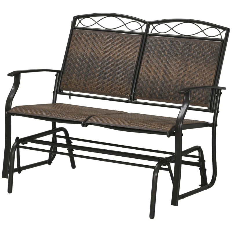 Outsunny Outdoor Glider Loveseat, Steel Frame Rattan Gliding Chair, Mixed Brown