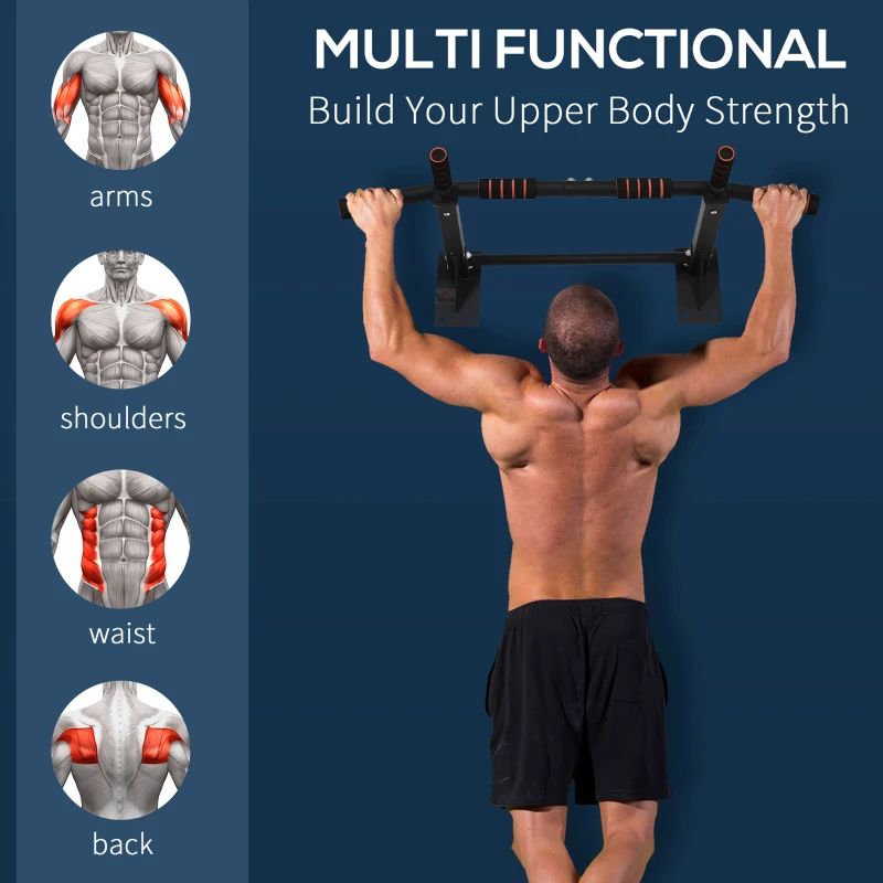 Soozier Pull Up Bar Wall Mount Chin Up Bar, Upper Body Strength Training Station with Non-Slip Foam for Home Gym, Black