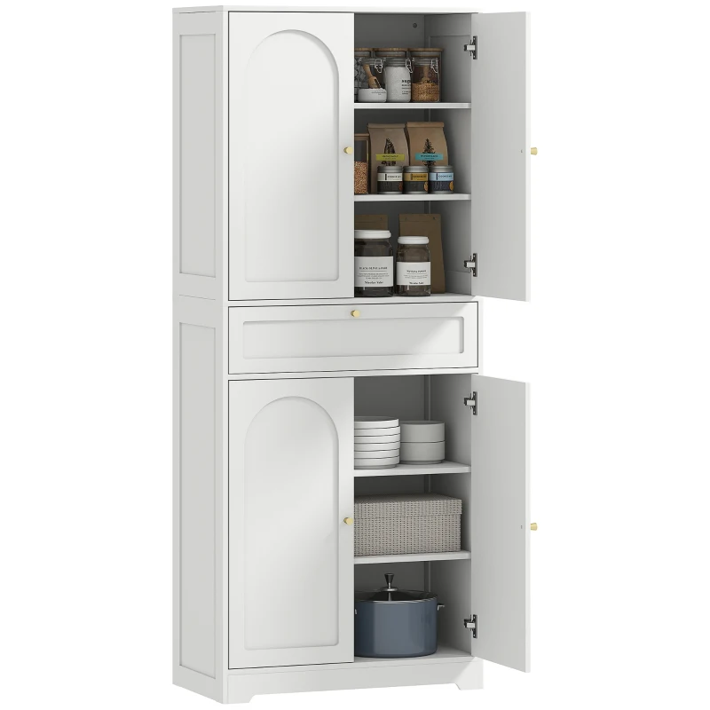 HOMCOM 72.4" Tall Kitchen Pantry Cabinet, Modern Freestanding Storage Cabinet with Shaker Doors and Adjustable Shelves, White