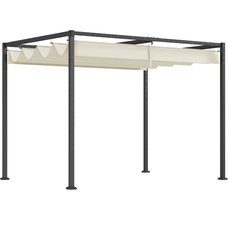 Outsunny 10' x 7' Patio Pergola with Retractable Canopy, Outdoor Sun Shelter, Yard Shade, Cream White