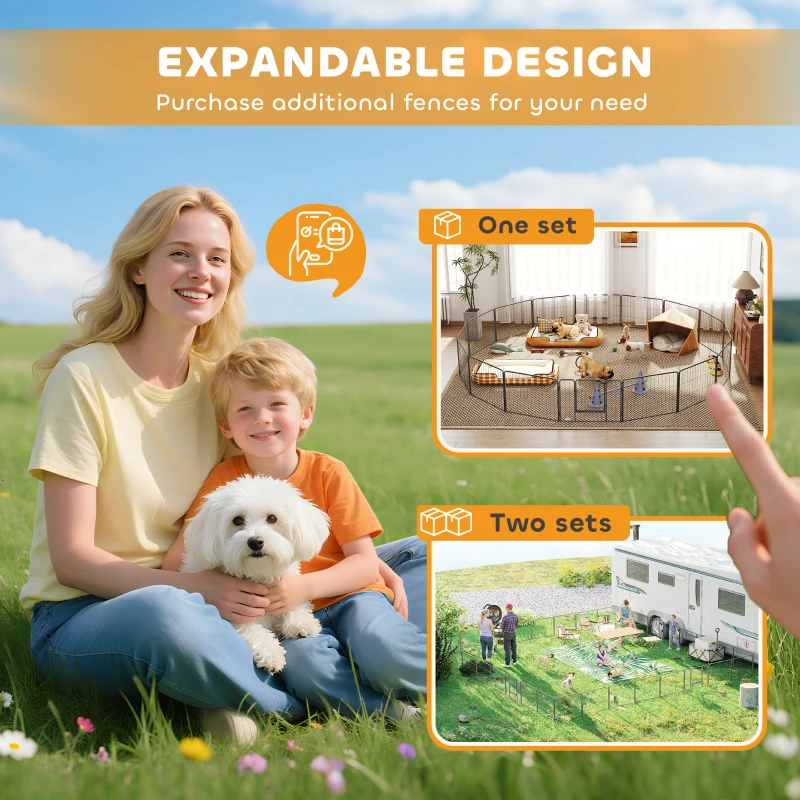 PawHut Heavy Duty Dog Playpen, 16 Panels Pet Playpen Dog Fence, Portable Puppy Exercise Pen, with 2 Doors Locking Latch, Outdoor or Indoor Use 23.5" Height