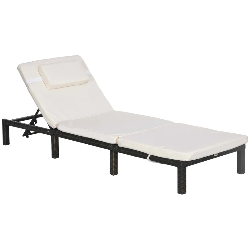 Outsunny Outdoor Lounger, Patio Lounger with 5-Level Adjustable Back, Headrest for Poolside, Garden, Backyard, Cream White