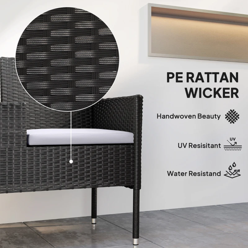 Outsunny Patio Furniture w/ Mid-Table PE Rattan Loveseat w/ Cushion, Light Grey