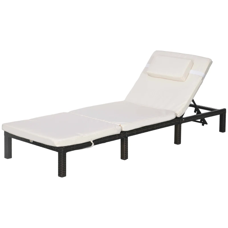 Outsunny Outdoor Lounger, Patio Lounger with 5-Level Adjustable Back, Headrest for Poolside, Garden, Backyard, Cream White