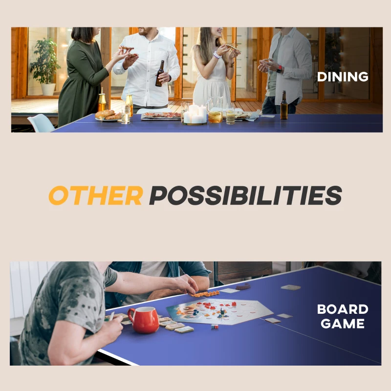 Soozier Full Size Table Tennis Table, Folding Ping Pong Table with Net, Paddles, Balls and Wheels, Blue