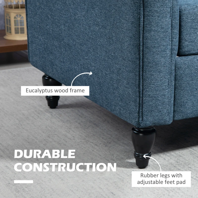 HOMCOM Vintage Loveseat, Upholstered Love Seat Furniture, Fabric 2 Seater Sofa with Rolled Arms, Rubber Wood Legs, Dark Blue