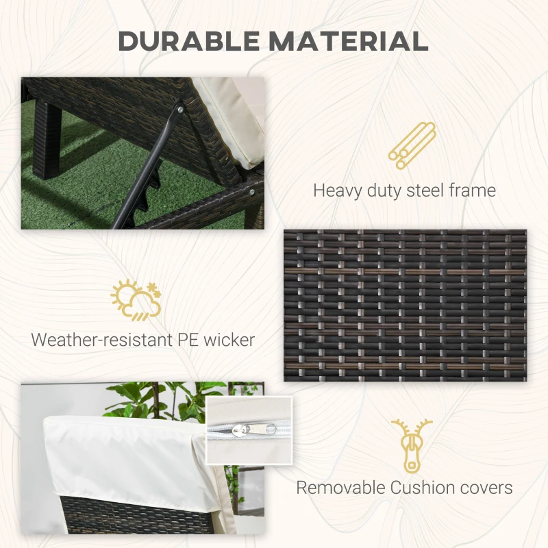 Outsunny Outdoor Lounger, Patio Lounger with 5-Level Adjustable Back, Headrest for Poolside, Garden, Backyard, Cream White