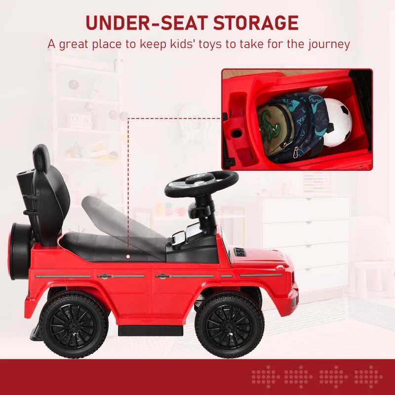 Aosom Mercedes-Benz G350 Licensed Push Car, 3-in-1 Toddler Sliding Car with Horn, Steering, Foot Rest, Seat Storage, Red