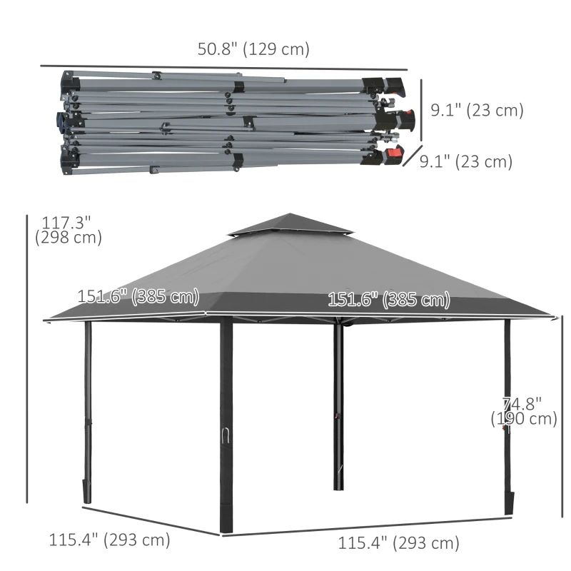 Outsunny 13' x 13' Pop Up Party Tent Outdoor Canopy with Top Vent, 3-Level Adjustable Height, and Roller Bag, Grey