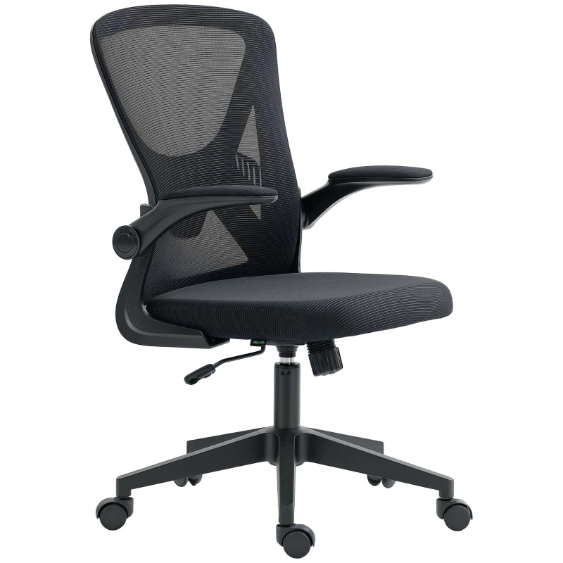 Vinsetto Mid-Back Mesh Home Office Chair, Ergonomic Computer Task Chair with Lumbar Back Support, Adjustable Height, and Flip-Up Arms, Black