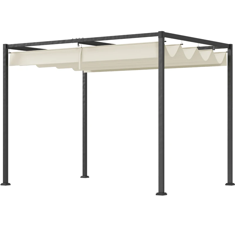 Outsunny 10' x 7' Patio Pergola with Retractable Canopy, Outdoor Sun Shelter, Yard Shade, Cream White