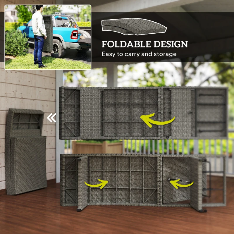 Outsunny Rattan Folding Outdoor Lounger Chair Recliner with 5-Level Adjustable Backrest, Wheels for Garden, Patio, Mixed Grey