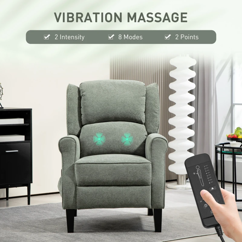 HOMCOM Push Back Recliner Chair, Vibration Massage Recliner for Living Room with Extendable Footrest, Remote, Dark Green