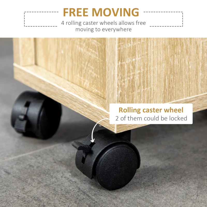 kleankin Freestanding Compact Design Bathroom Cabinet with 2 Open Cabinets, 1 Door Cabinet, 1 Drawer and 4 Rolling Wheels, Oak Grain Color