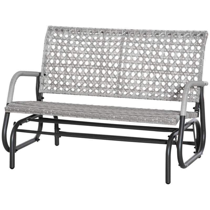 Outsunny 2 Seater Wicker Outdoor Glider Bench, Patio Swing Garden Bench, Garden Loveseat Rocking Chair, w/ Extra Wide Seat, Curved Backrest for Backyard, Poolside, Lawn, Mixed Grey