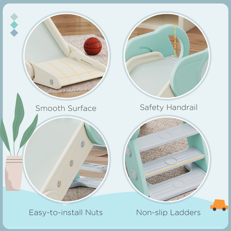 Qaba Toddler Slide, Indoor Foldable Kids Slide for 1.5-3 Years Old, Green