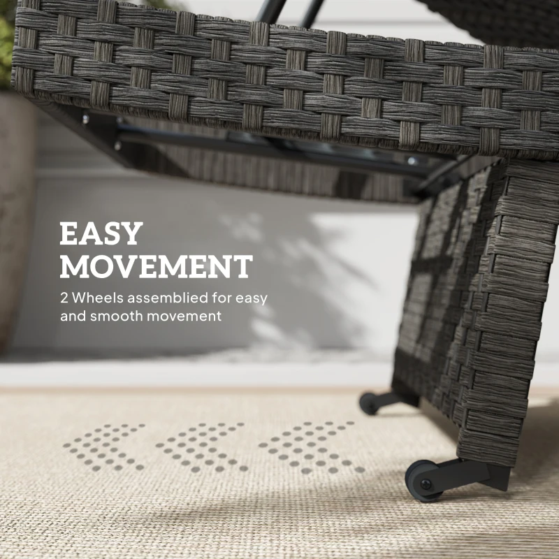 Outsunny Rattan Folding Outdoor Lounger Chair Recliner with 5-Level Adjustable Backrest, Wheels for Garden, Patio, Mixed Brown