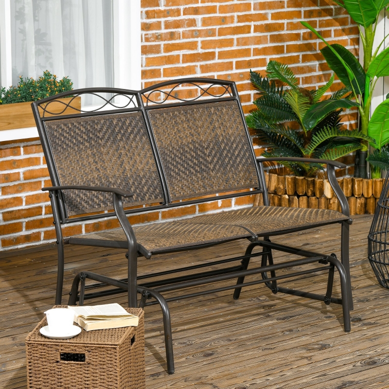 Outsunny Outdoor Glider Loveseat, Steel Frame Rattan Gliding