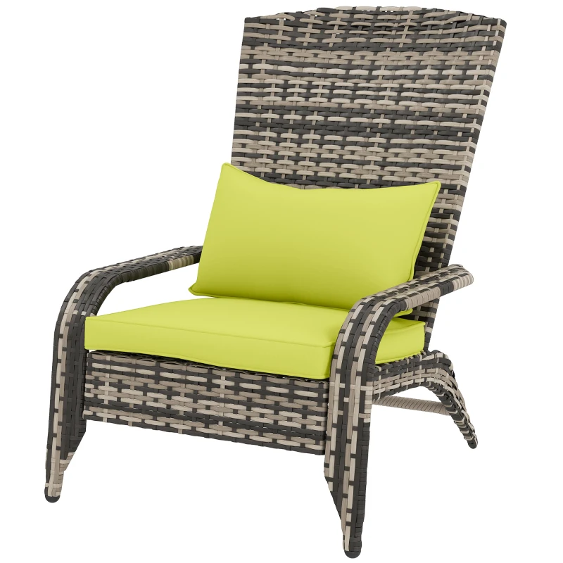 Outsunny Patio Wicker Adirondack Chair, Outdoor PE Rattan Fire Pit Chair, Muskoka Chair w/ Soft Cushions, Tall Curved Backrest and Comfortable Armrests for Deck or Garden, Green