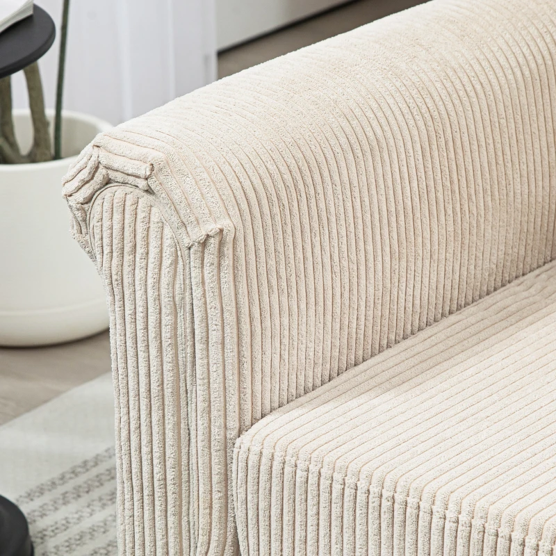 HOMCOM Vintage Loveseat, Upholstered Love Seat Furniture, Fabric 2 Seater Sofa with Rolled Arms, Rubber Wood Legs, Beige