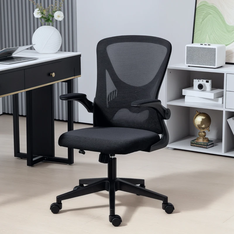 Vinsetto Mid-Back Mesh Home Office Chair, Ergonomic Computer Task Chair with Lumbar Back Support, Adjustable Height, and Flip-Up Arms, Black