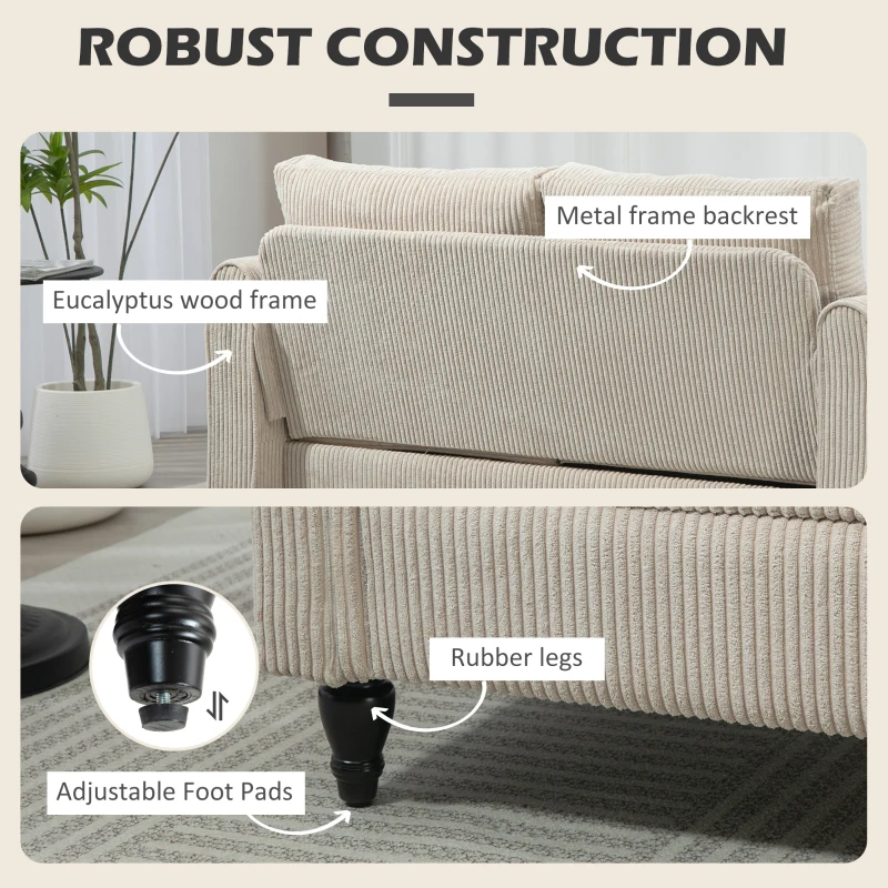 HOMCOM Vintage Loveseat, Upholstered Love Seat Furniture, Fabric 2 Seater Sofa with Rolled Arms, Rubber Wood Legs, Beige