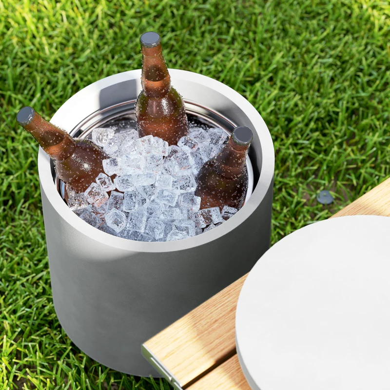 HOMCOM 2.6 Gal Outdoor Side Table, 3-In-1 Concrete Cooler Bar Table with Storage, Removable Ice Bucket and Lid, Light Grey