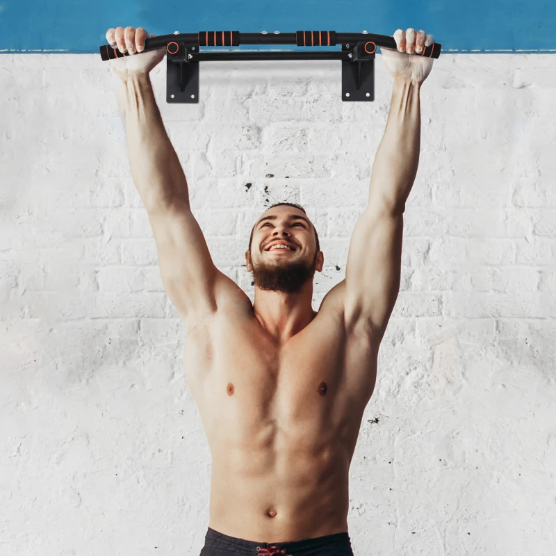 Soozier Pull Up Bar Wall Mount Chin Up Bar, Upper Body Strength Training Station with Non-Slip Foam for Home Gym, Black