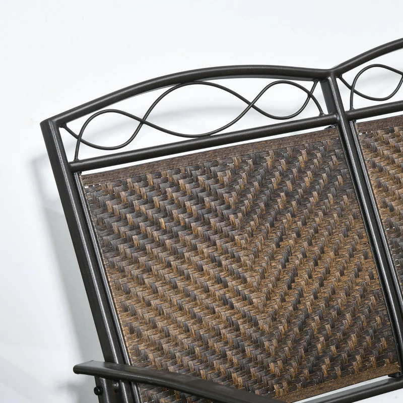 Outsunny Outdoor Glider Loveseat, Steel Frame Rattan Gliding Chair, Mixed Brown