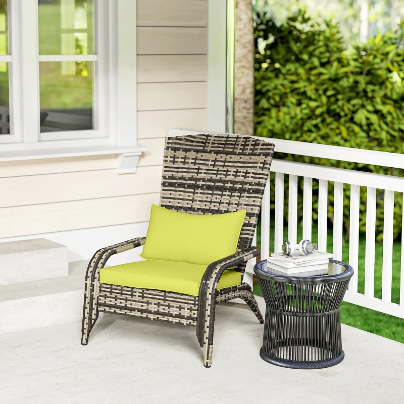 Outsunny Patio Wicker Adirondack Chair, Outdoor PE Rattan Fire Pit Chair, Muskoka Chair w/ Soft Cushions, Tall Curved Backrest and Comfortable Armrests for Deck or Garden, Green