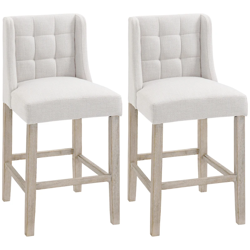 HOMCOM Modern Counter Bar Stools Tufted Upholstered Counter Chairs Set of 2 for Kitchen, Beige