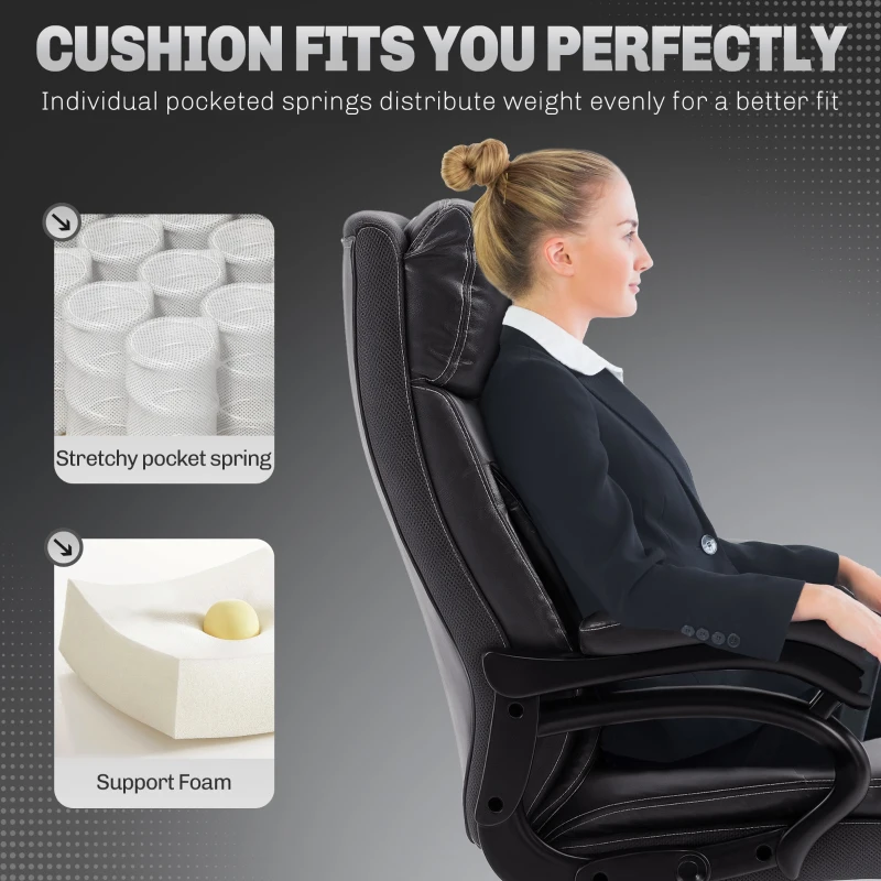 Vinsetto Big and Tall Office Chair, 400 lbs, Executive Computer Desk Chair with PU Leather, Swivel Wheels, Black