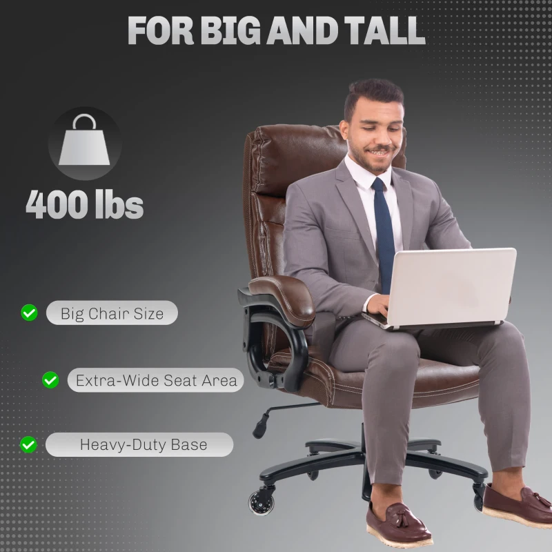 Vinsetto Big and Tall Office Chair, 400 lbs, Executive Computer Chair with PU Leather, Adjustable Height, Brown