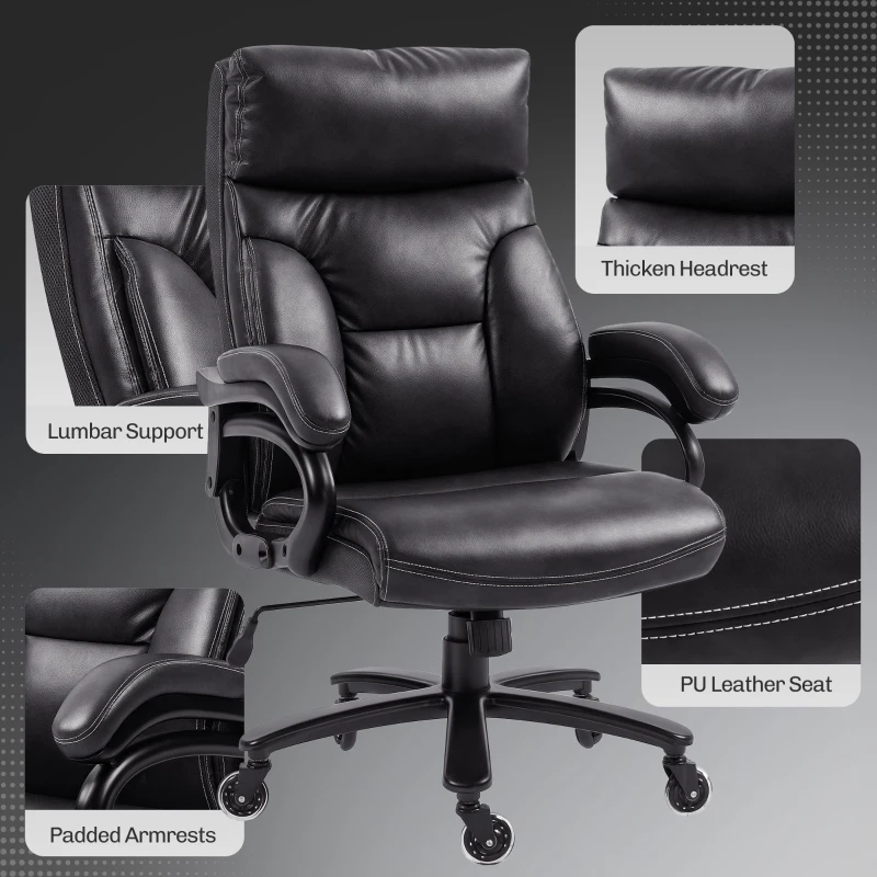 Vinsetto Big and Tall Office Chair, 400 lbs, Executive Computer Desk Chair with PU Leather, Swivel Wheels, Black
