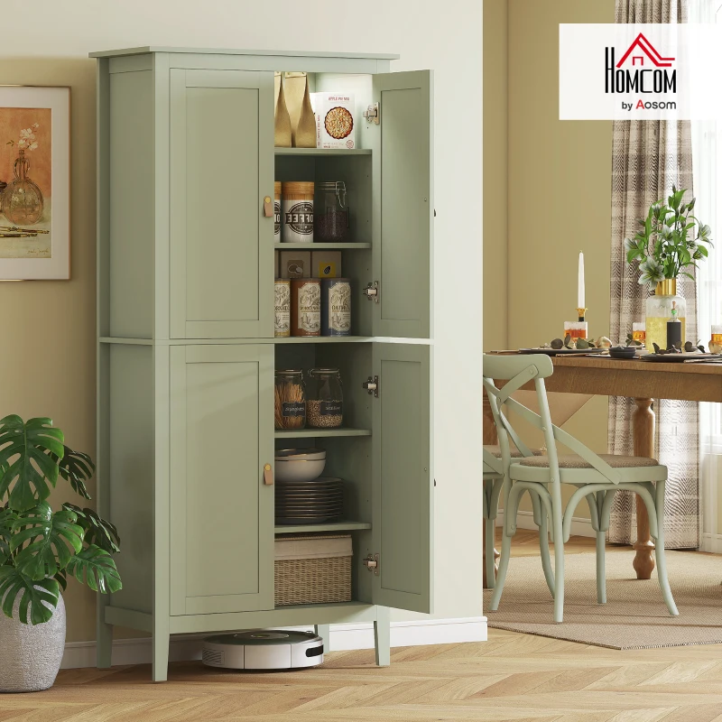 HOMCOM 69.5" Tall Kitchen Pantry Storage Cabinet with Motion Sensor LED Light, Modern Kitchen Pantry Cabinet, Green