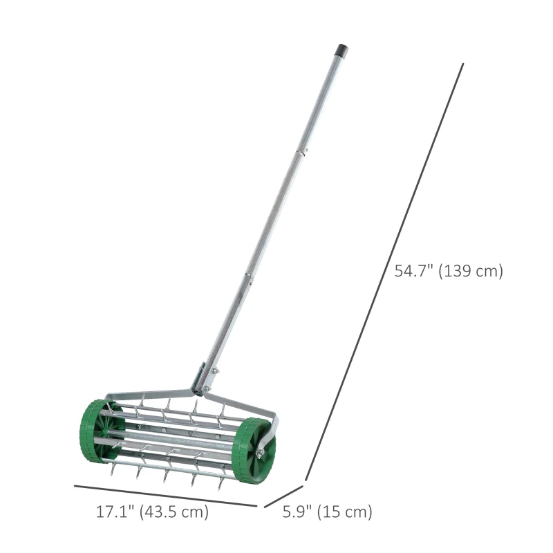 Outsunny Manual Lawn Aerator with Adjustable Handle, Lawn Aerator Machine, Grass Aerator for Lawn, Yard, Garden