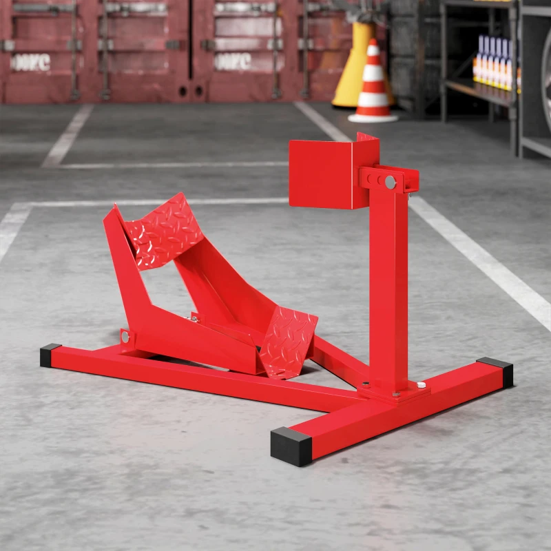 Soozier Motorcycle Wheel Chock, 660 lbs Capacity Heavy Duty Steel Motorcycle Front Wheel Stand for 14"-21" Wheels, Red