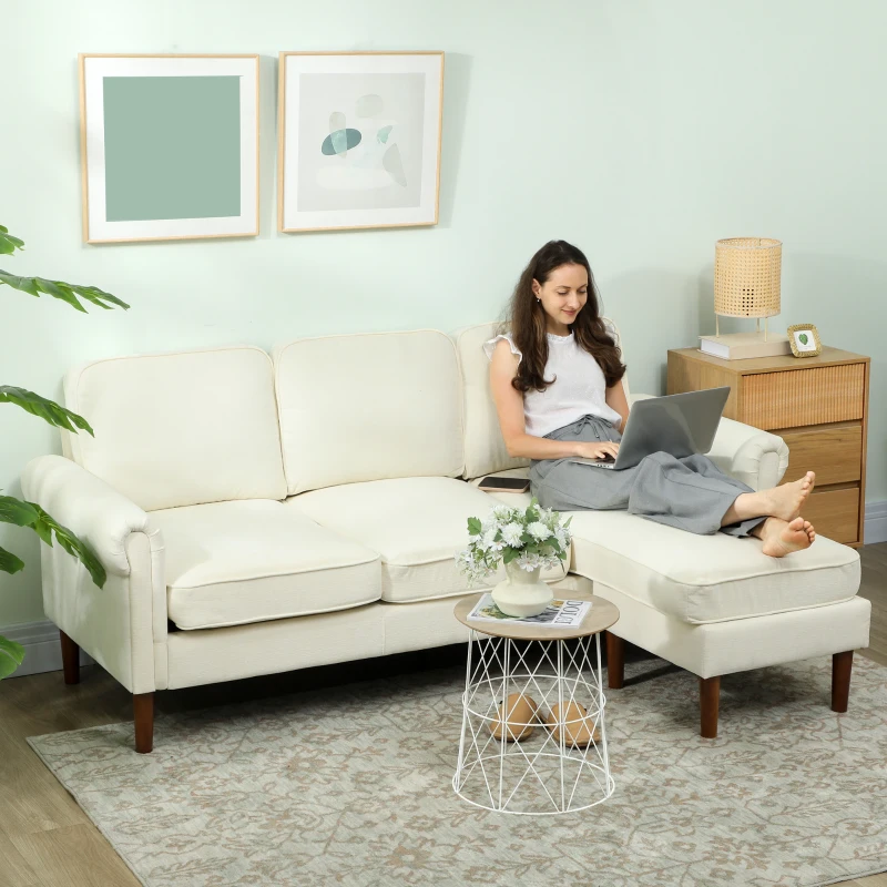 HOMCOM L Shape Sofa, Modern Sectional Couch with Changeable Chaise Lounge, Wooden Legs, Corner Sofa for Living Room, Cream