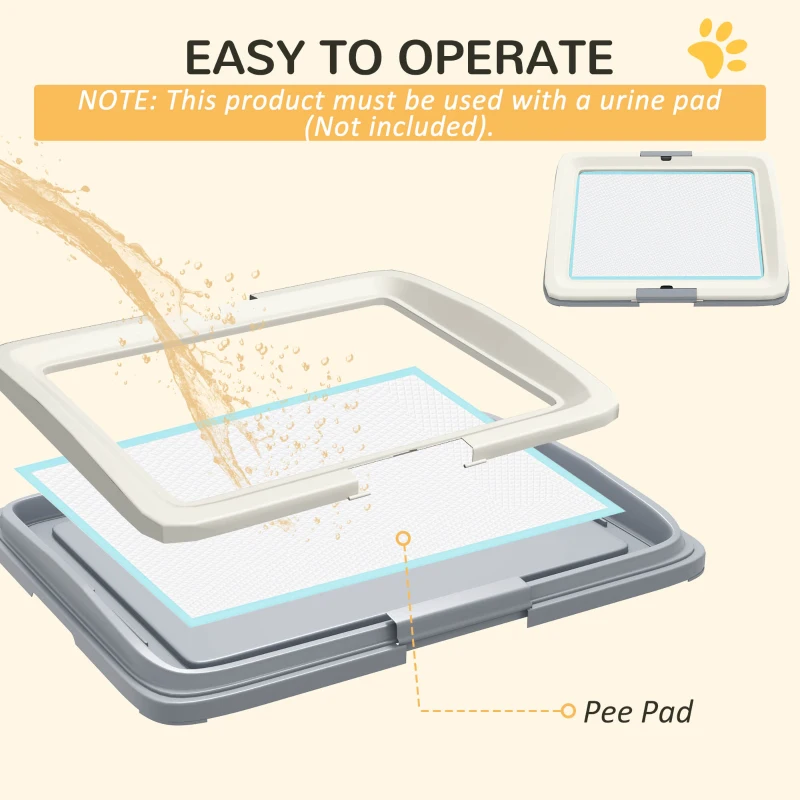 PawHut 25" x 19" Pee Pad Holder, Dog Potty Tray for Indoor Outdoor, Easy to Clean Dog Training Toilet Pee Pad Tray, Grey