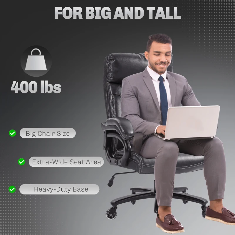 Vinsetto Big and Tall Office Chair, 400 lbs, Executive Computer Desk Chair with PU Leather, Swivel Wheels, Black