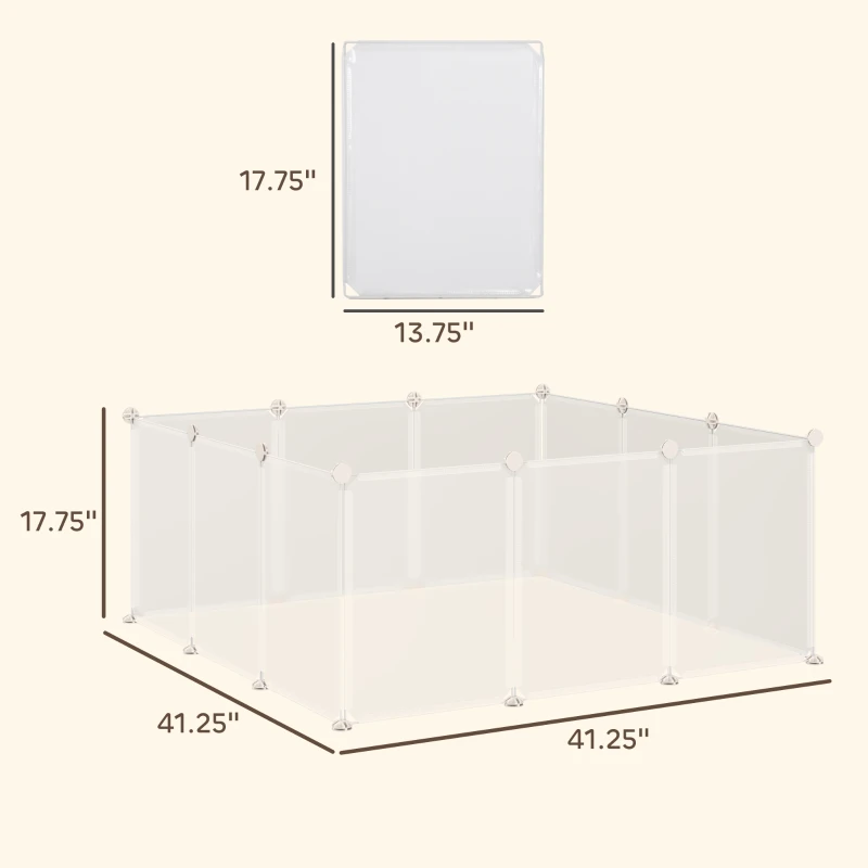 PawHut Pet Playpen DIY Small Animal Cage Open Enclosure Portable Plastic Fence 12 Panels for Bunny Chinchilla Guinea Pig White, 18" x 14"