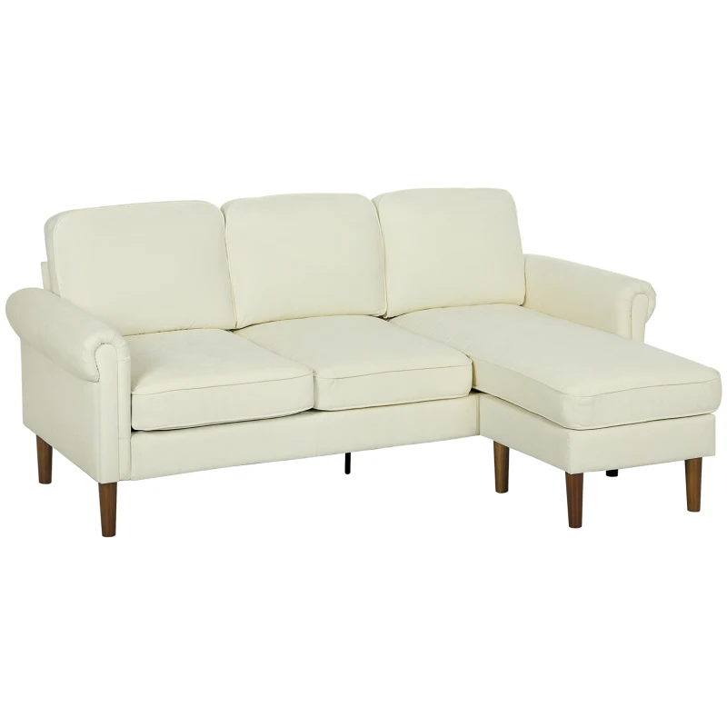 HOMCOM L Shape Sofa, Modern Sectional Couch with Changeable Chaise Lounge, Wooden Legs, Corner Sofa for Living Room, Cream