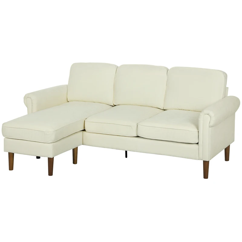 HOMCOM L Shape Sofa, Modern Sectional Couch with Changeable Chaise Lounge, Wooden Legs, Corner Sofa for Living Room, Cream