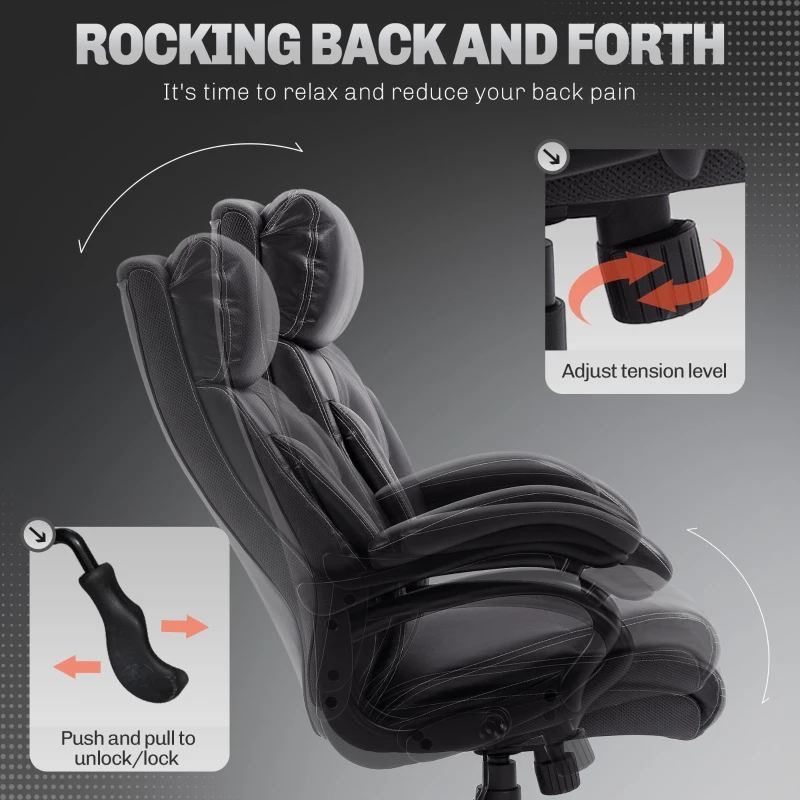 Vinsetto Big and Tall Office Chair, 400 lbs, Executive Computer Desk Chair with PU Leather, Swivel Wheels, Black