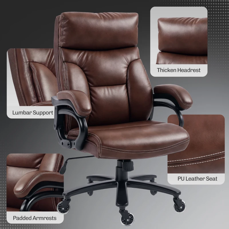 Vinsetto Big and Tall Office Chair, 400 lbs, Executive Computer Chair with PU Leather, Adjustable Height, Brown
