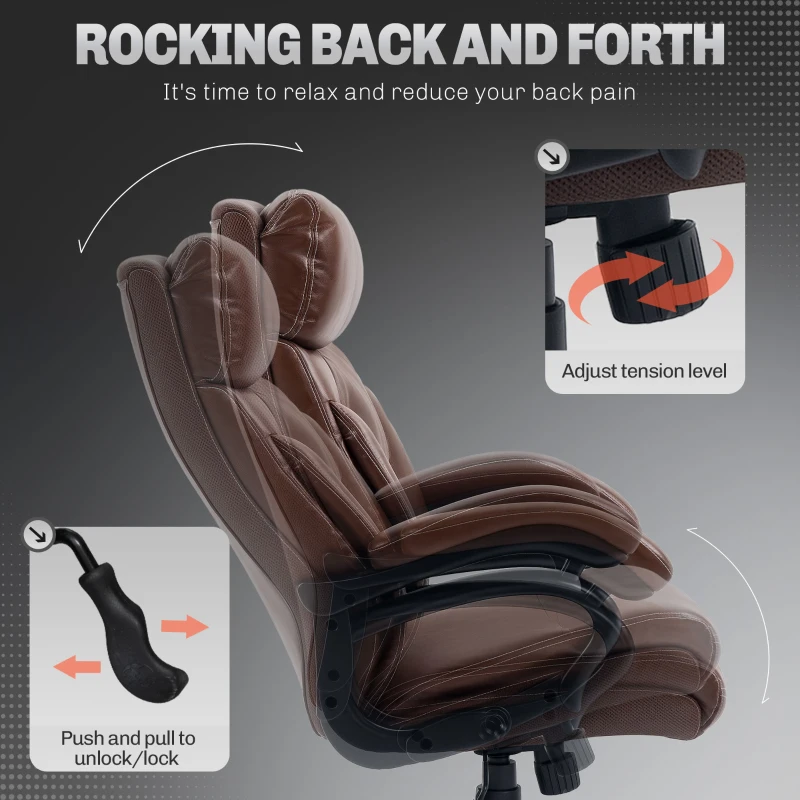 Vinsetto Big and Tall Office Chair, 400 lbs, Executive Computer Chair with PU Leather, Adjustable Height, Brown
