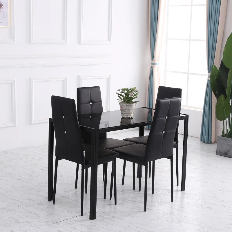 HOMCOM Set of 4 Modern Style Dining Chairs, Button Tufted High Back Side Chairs with Upholstered Seat, Steel Legs for Living Room, Kitchen, Study, Bedroom, Black