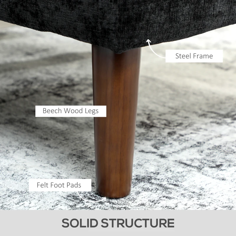 HOMCOM L Shape Sofa, Modern Sectional Couch with Changeable Chaise Lounge, Wooden Legs, Corner Sofa for Living Room, Black