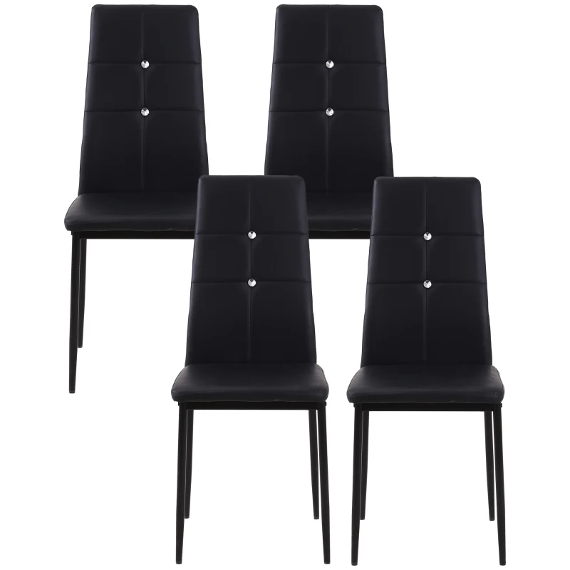HOMCOM Set of 4 Modern Style Dining Chairs, Button Tufted High Back Side Chairs with Upholstered Seat, Steel Legs for Living Room, Kitchen, Study, Bedroom, Black